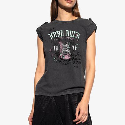 Guitar Company Slim Fit Epaulet Sleeves Tee in Charcoal Grey
