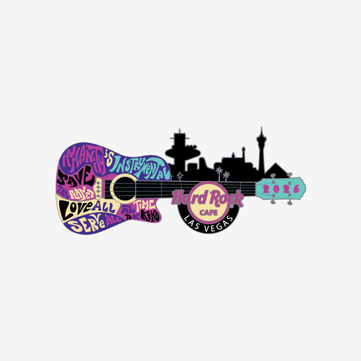 Limited Edition Las Vegas 2026 Mottos Hinged Guitar Pin image number 1